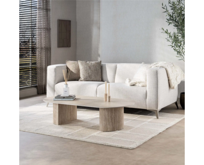 Salontafel Romano Arch ovaal - Travertin keramiek - 135x70x35 cm - Beige - Japandi