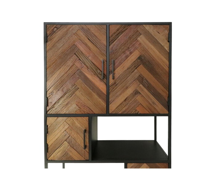 Wandkast Verona - 100x40x200 - Bruin/zwart - Oud hout/metaal