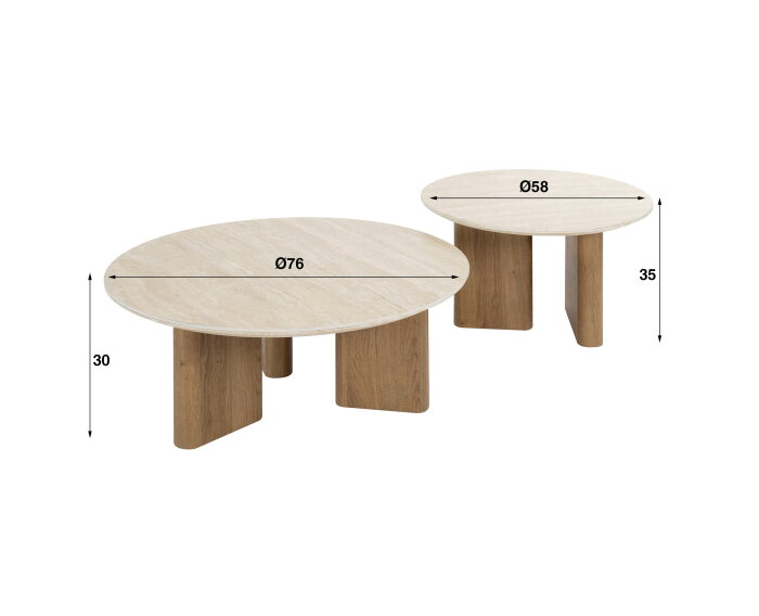 Salontafel travertin keramiek set van 2 rond - Japandi - 76x76x30 cm