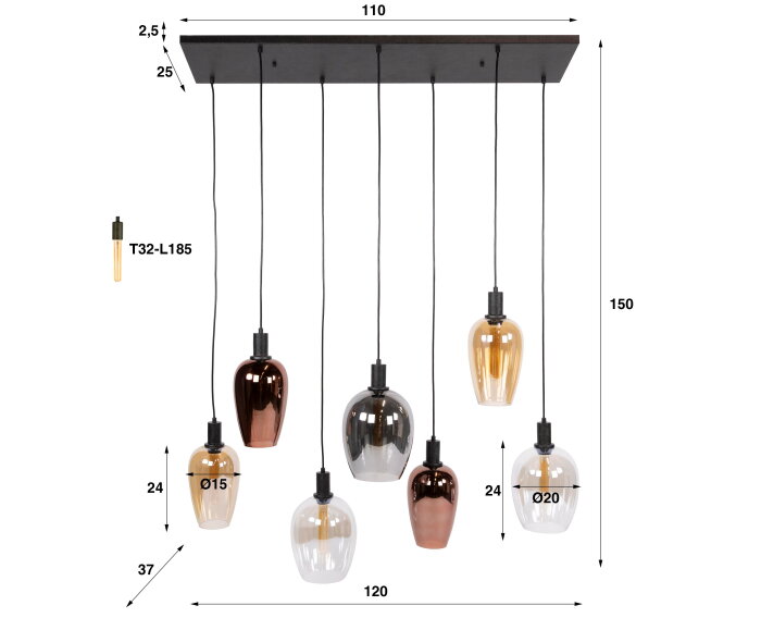 Hanglamp Amfora 7L - Artic zwart