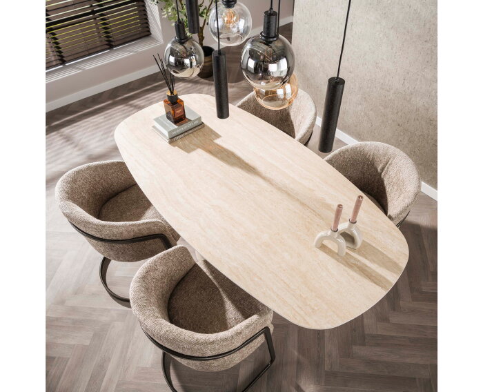 Eettafel Centurio Deens ovaal Travertin keramiek 180x90 cm - Beige
