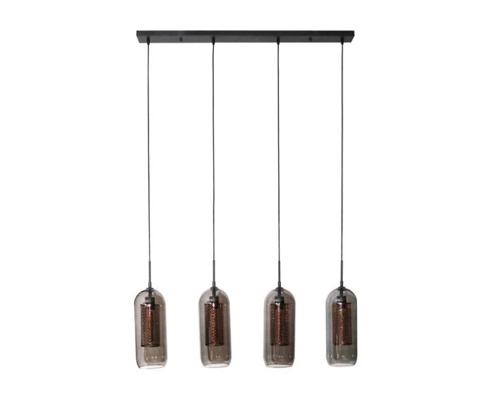 Hanglamp 4L smoke glas-geperforeerd staal - Artic zwart