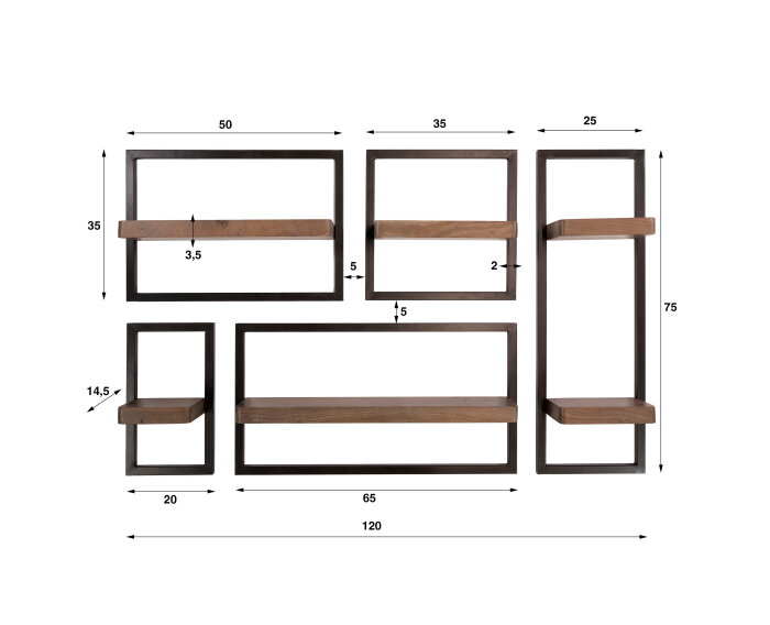 Wandschap Carve set/5 - Massief acacia bruin