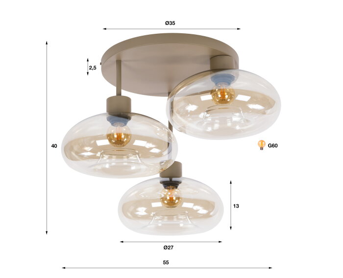 Plafondlamp Serene 3L - Beige