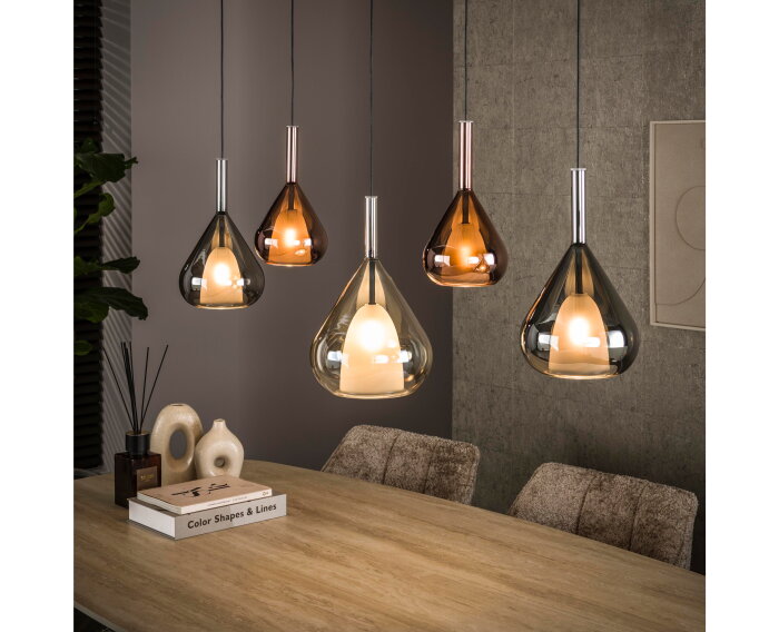 Hanglamp 5L mix glass Wings - Zwart