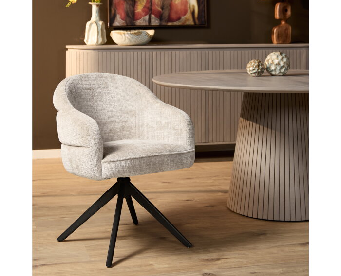 Eetkamerstoel Bella | Off White | Poot Black | Met armleuning