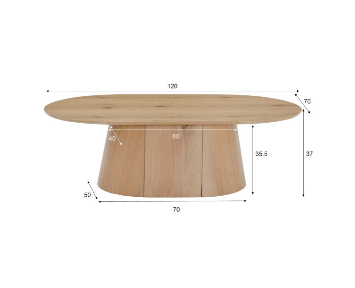 Salontafel Novero ovaal eikenhout 120x70 cm - Naturel