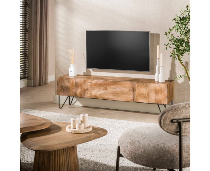 Zwevend TV meubel Ocean - Mangohout - naturel - 160x35x45 cm