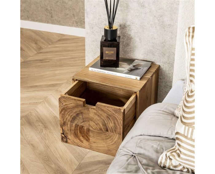 Nachtkastje 1L block zwevend - Massief acacia naturel