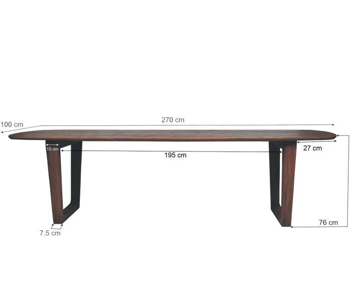 Eettafel Cortez mangohout 270x100 cm - walnoot