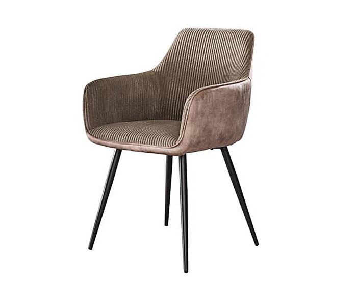 Combideal eetkamerset: ronde eettafel Mangohout 120 cm met 4 Kreta eetkamerstoelen met armleuning - ribstof Zand