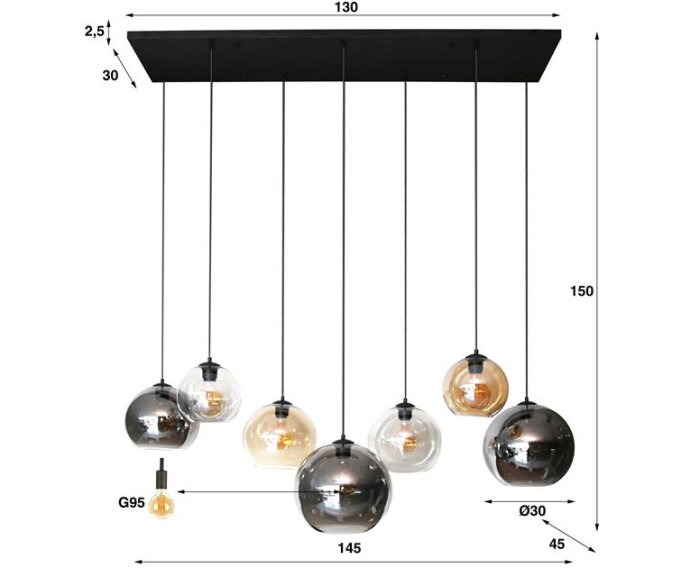 Hanglamp 4+3 multi globe XL - Artic zwart