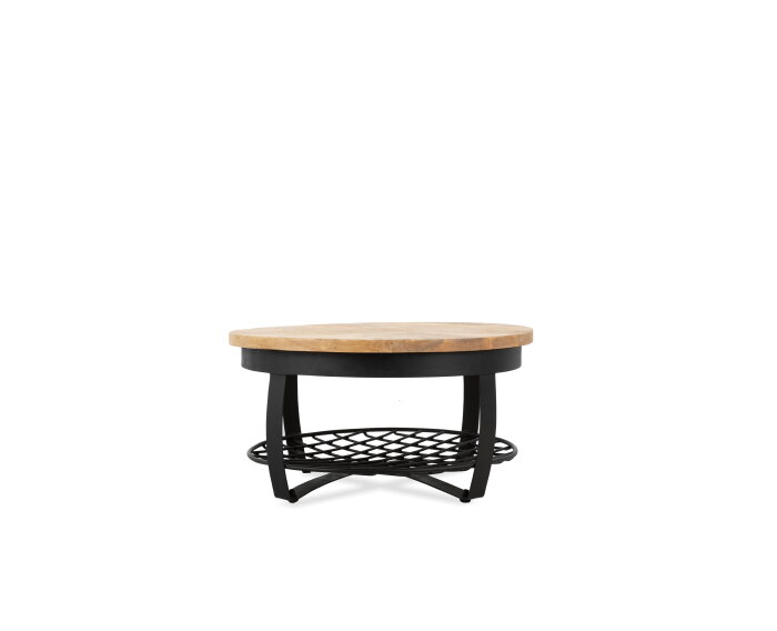 Iron Round Coffee Table Wooden top & Iron Shelf at base 90 Iron Stand Black Finish & Wood Natural Finish