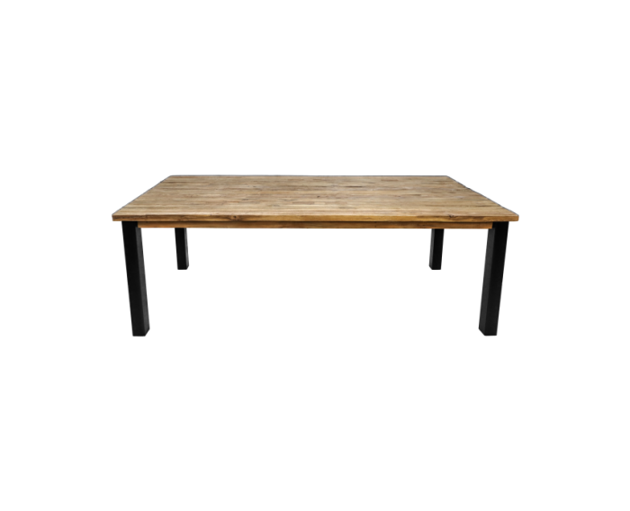 Eettafel Atlanta - 180x90x78 - Naturel/zwart - Rustiek oud teak/metaal