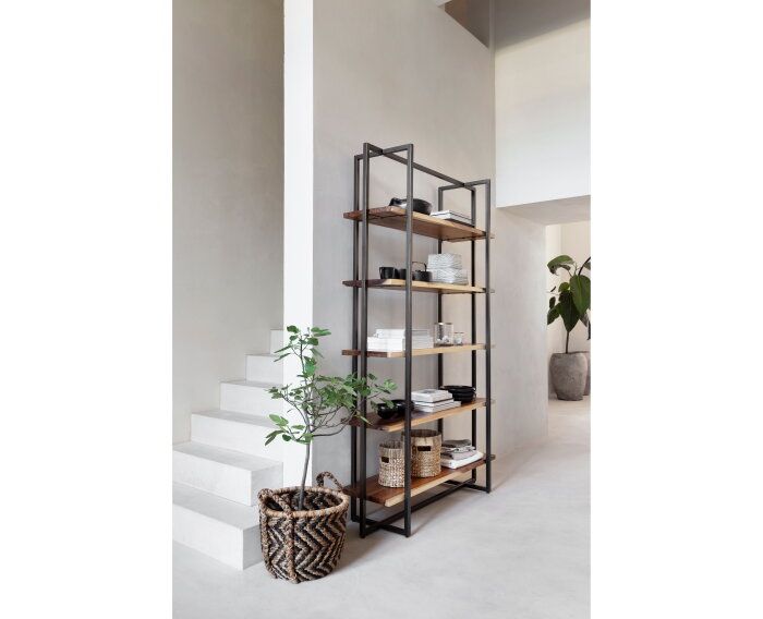 Bookrack Flare High, 5 open racks (Knock Down),220x130x40 cm, suar wood