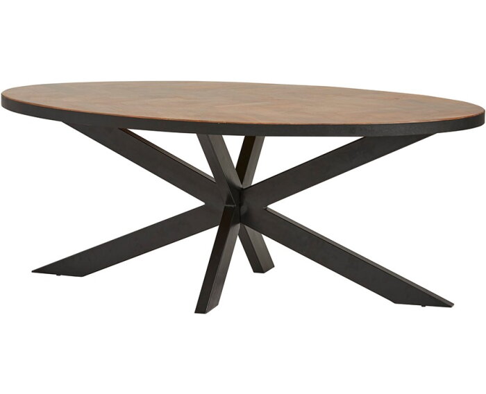 Eettafel Mangohout visgraat ovaal met metalen rand 240x105 cm | Meubelplaats
