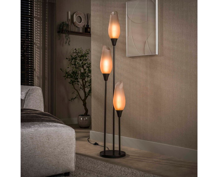 Vloerlamp Cocoon 3-lichts Frosted Sienna bruin &ndash; hotel chique design - 35x35x168 cm