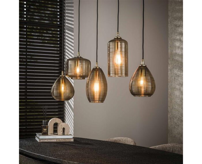 Hanglamp 5L Stripe Glass Horizontal - Smoke Brown