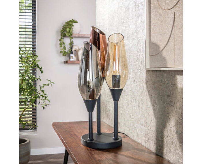 Tafellamp Cocoon 3L mix glass zwart &ndash; hotel chique design - 25x35x59 cm