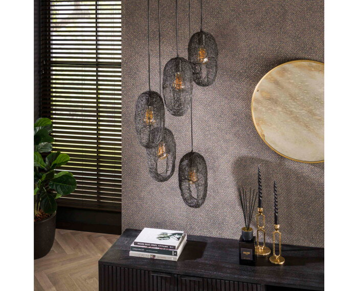 Hanglamp 5L open oog wire - Artic zwart