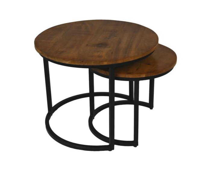 HSM Collection-Ronde Bijzettafel Ronin S/2-ø70x46 / ø55x40-Bruin/Zwart-Mango/Metaal