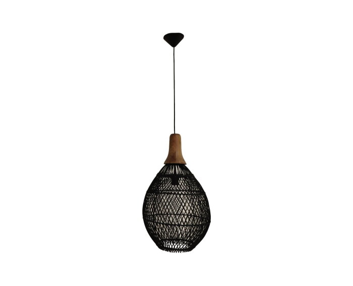 Hanglamp Rotan - 34x34x58 - Zwart/naturel - Rotan/teak