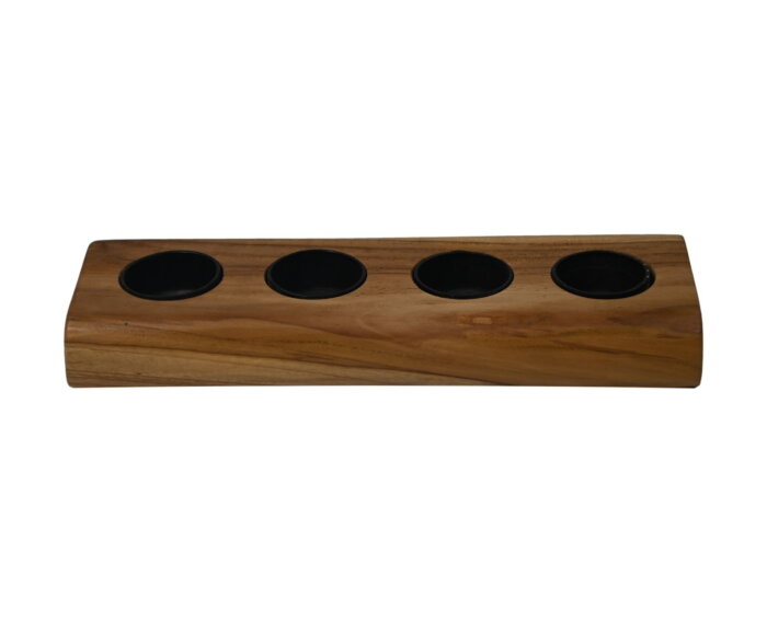 Waxinelichthouder 4 lichts - 10x30x4 - Natural/zwart - Teak