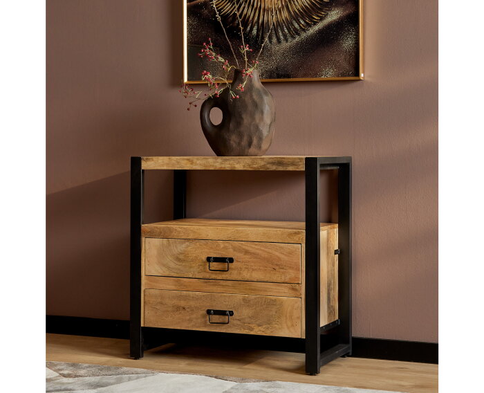 Ladenkast Boaz mangohout 80x40x80 cm - halkastje - 2 lades