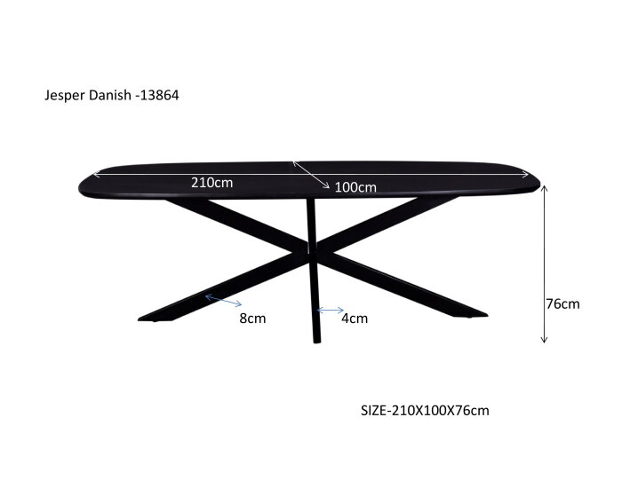 Eettafel Jesper Deens ovaal 210cm | Zwart