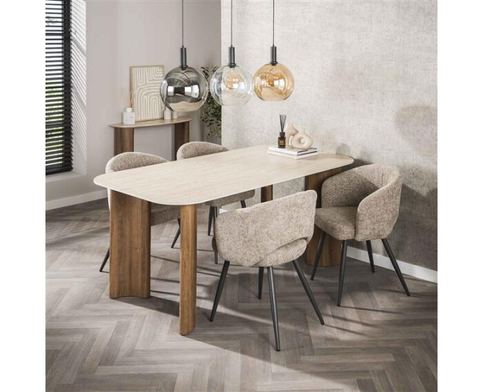 Eettafel 180 curvo Romano - Ceramic Travertine