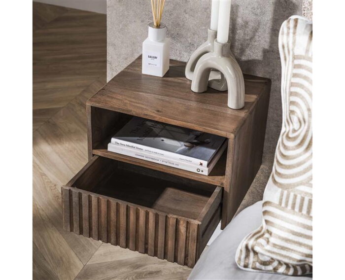 Nachtkastje 1L open vak Carve - Massief acacia drift brown