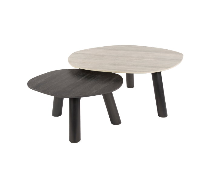 Salontafel set/2 log Twin - 3D ceramic mix travertine