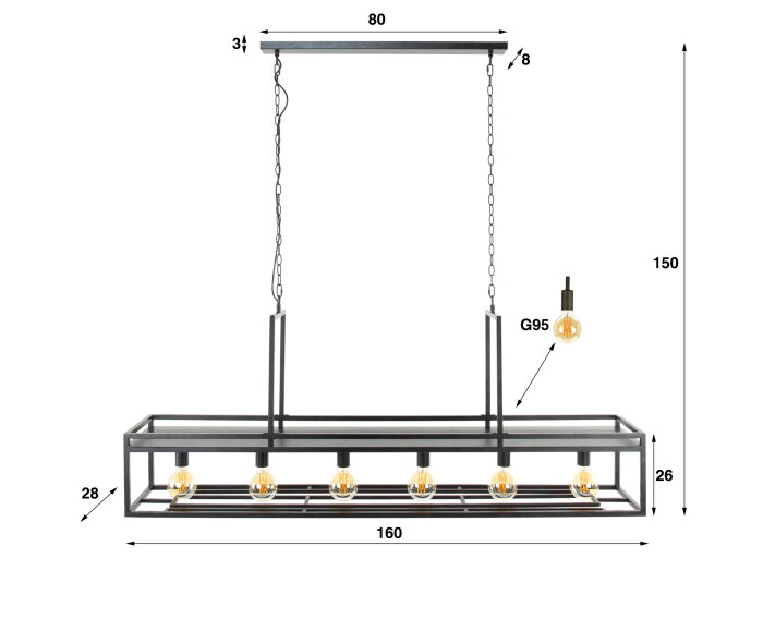 Hanglamp / Wijnrek Decorate 160 cm - zwart | Meubelplaats