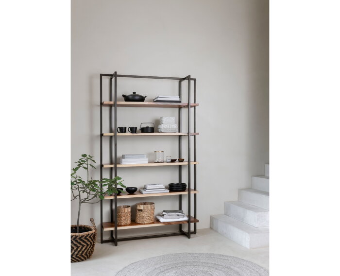 Bookrack Flare High, 5 open racks (Knock Down),220x130x40 cm, suar wood