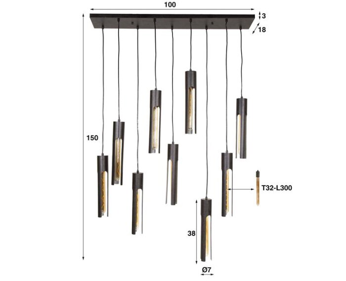 Hanglamp 5+4 tube - Artic zwart