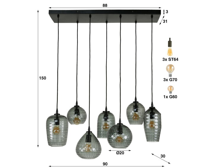 Hanglamp Hexagon | 7 lampen