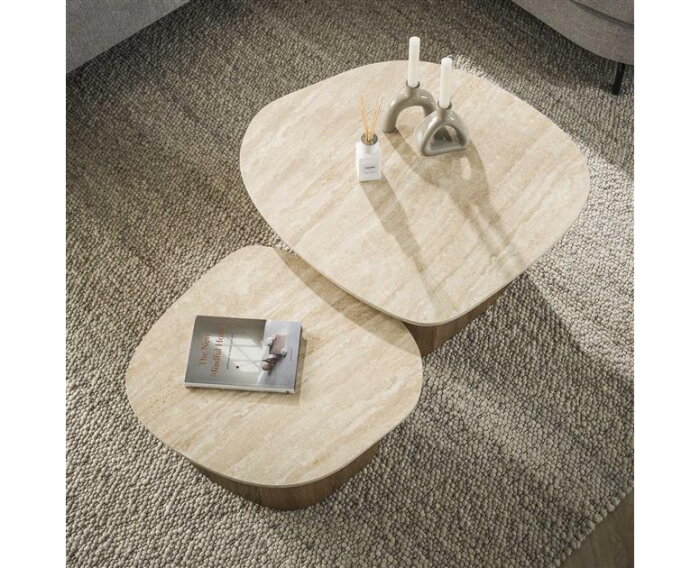 Salontafel Travertin keramiek set van 2 Kiezel