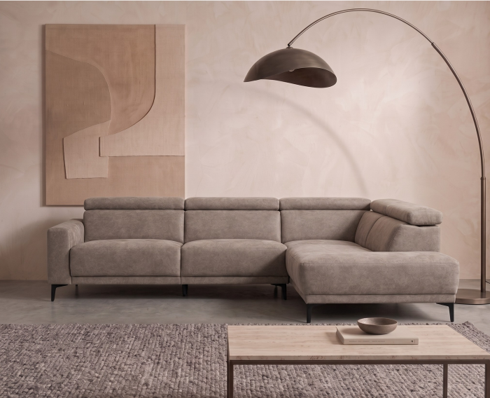 Hoekbank Bloemendaal met eiland rechts - Kentucky Liver - Taupe - 308x226 cm