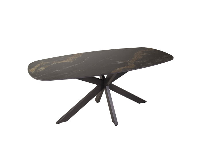 Eettafel Fossil deens ovaal keramiek 180x90x76 cm - zwart - marmer look