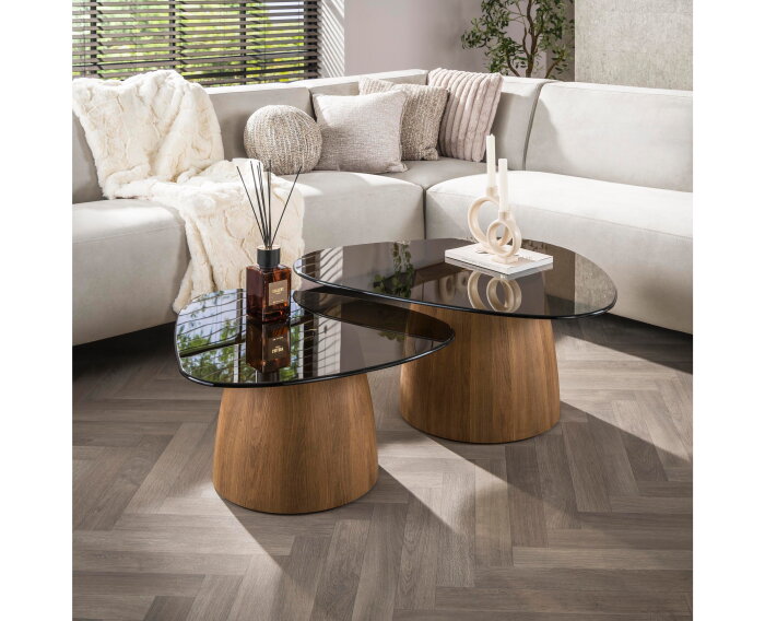 Salontafel Tinto driehoekig glas set van 2 - Brons glas