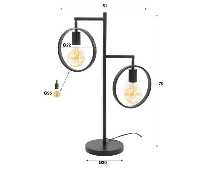 Tafellamp 2L ring - Charcoal