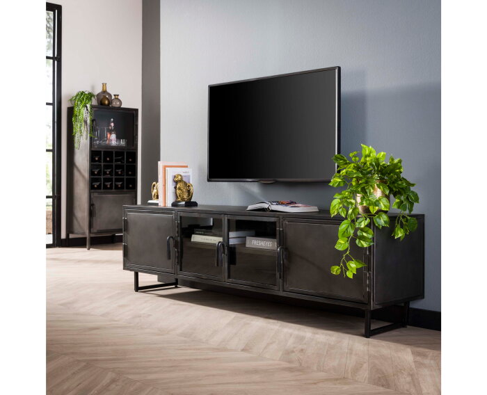TV-meubel 180cm Rift metal - Gun metal