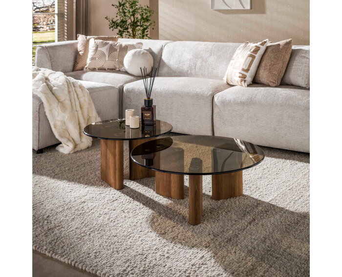Salontafel Tinto rond set van 2 - Brons glas
