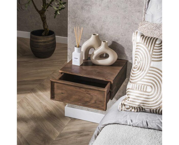 Nachtkastje 1L set/2 hangend Frame - Massief acacia drift brown