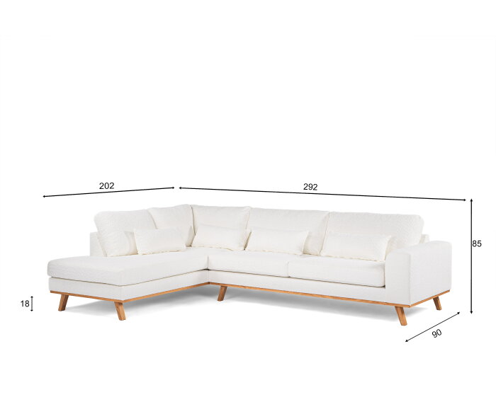 Hoekbank Avelon Rechts By-Olaf – Stof Abriamo Naturel – Houten Poten – 3-zits met hoek links – 292 x 202 cm