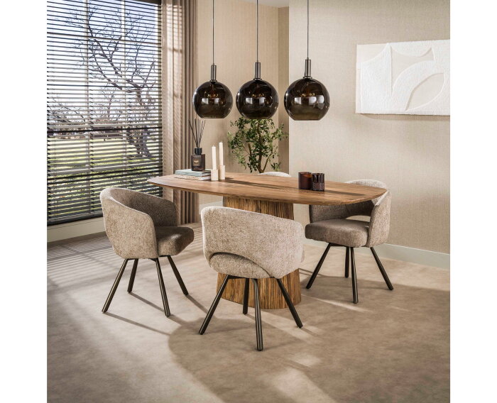 Eettafel Wave Deens ovaal kolompoot mangohout 180x90 cm - Zandkleur