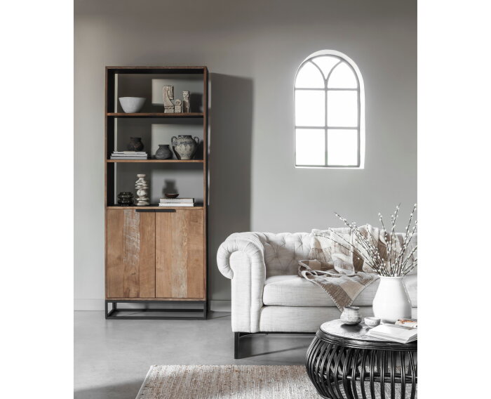 Coffee table Positano,35x&Oslash;90 cm, Black rattan, wooden top