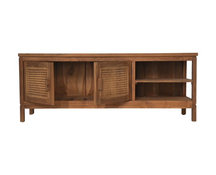 Tv meubel - 135x45x52 - Naturel - Teak/rotan