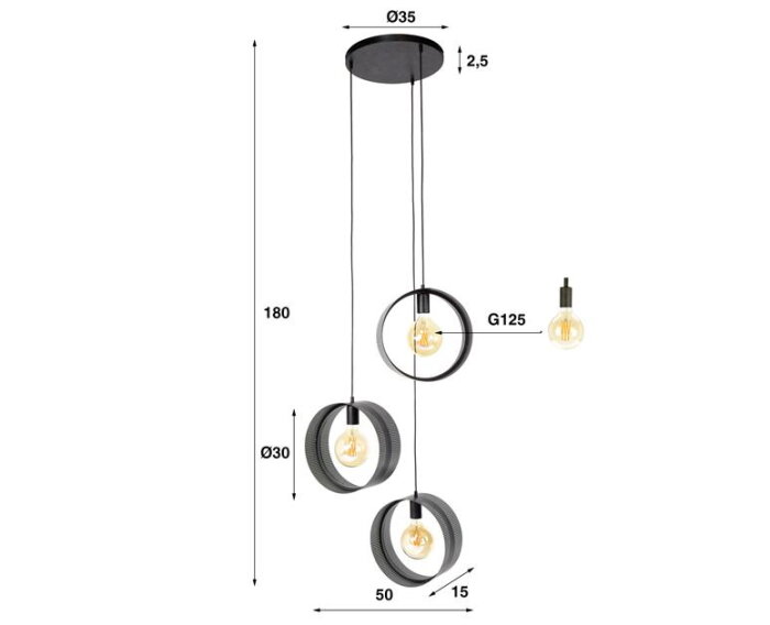 Hanglamp 3L ring geperforeerd - Charcoal