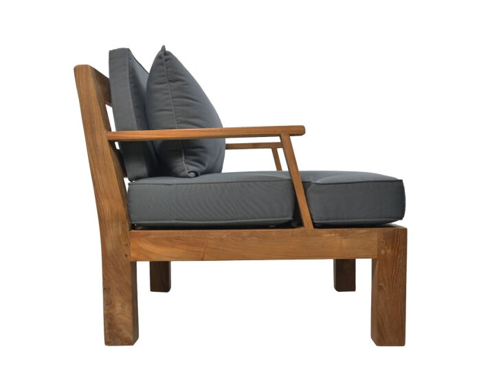 Tuin Sofa met armsteun en kussenset - 80x79x83 - Naturel/grijs - Teak